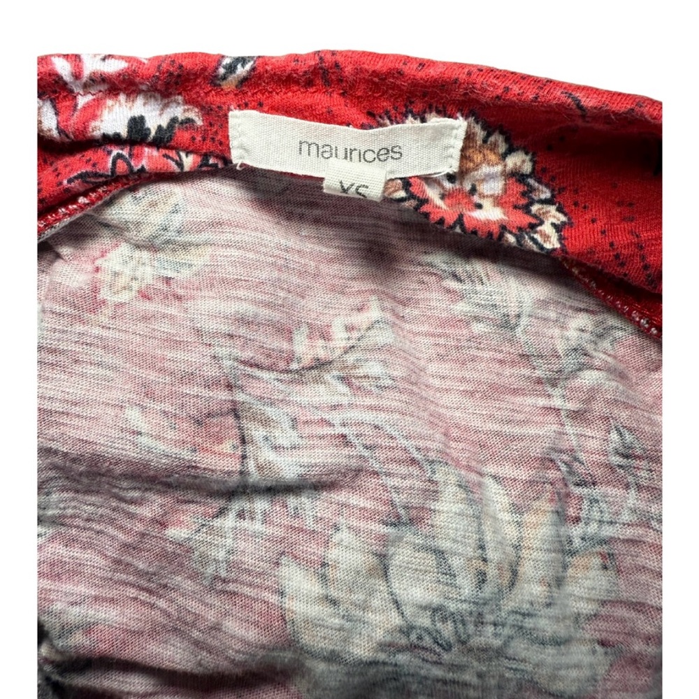Bohemian Puff Sleeves Red Floral Cotton Blouse Sz XS - Picture 6 of 7
